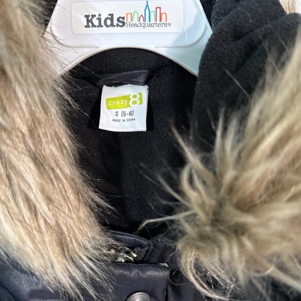 Crazy 8 Charcoal Puffer Coat with Faux Fur Trim